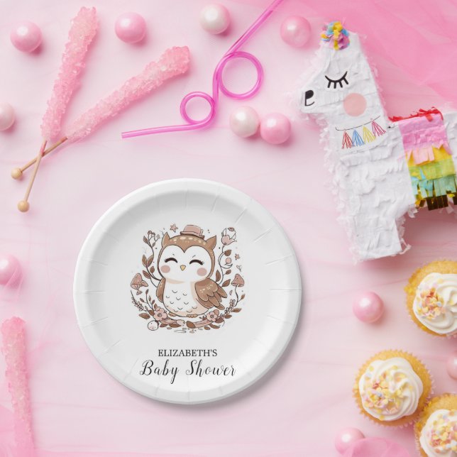 Lovely Mystical Owl Baby Shower Paper Plate (Party)