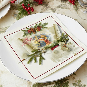 Lovely nativity collage custom holiday napkin