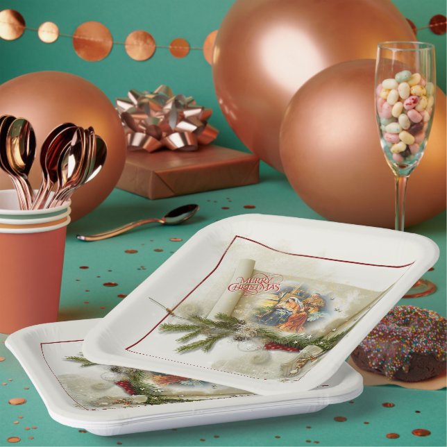 Lovely nativity collage custom holiday  paper plate (Multi)