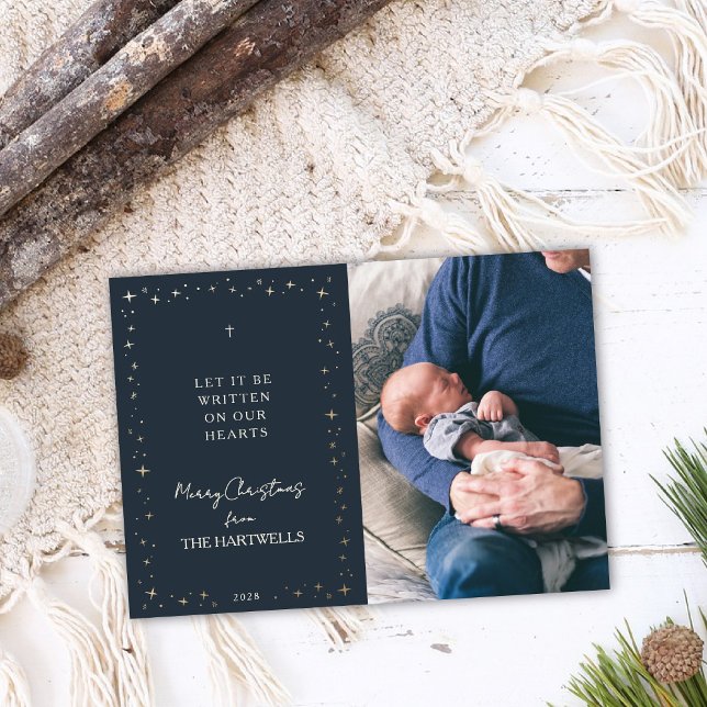 Lovely Navy Religious Christmas Photo Holiday Card (Creator Uploaded)
