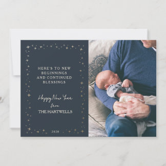 Lovely Navy Starry New Year Photo Holiday Card