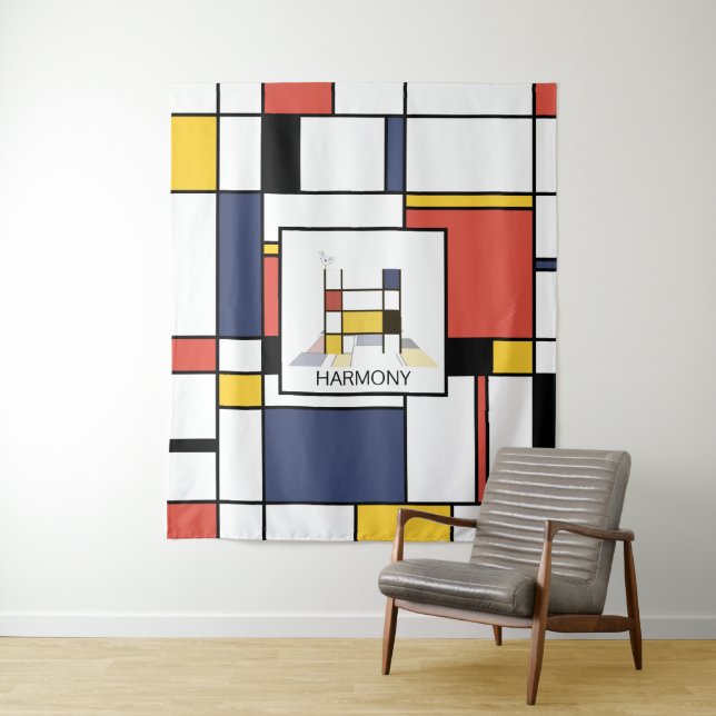 Lovely Neoplasticism Art Monogram. Letter H Tapestry (In Situ)