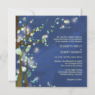 Lovely Night in Blue Tree Theme Wedding Invitation