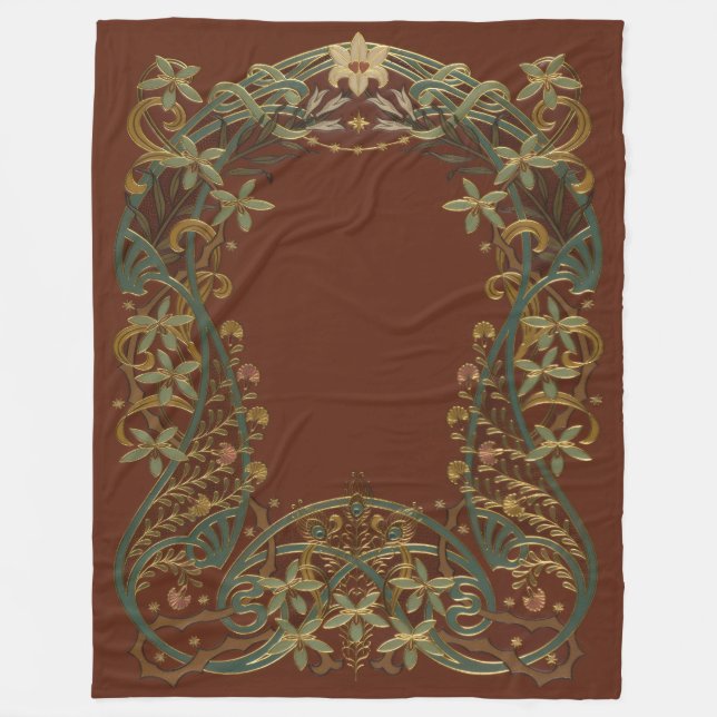 Lovely Nouveau Floral With Lily Fleece Blanket (Front)