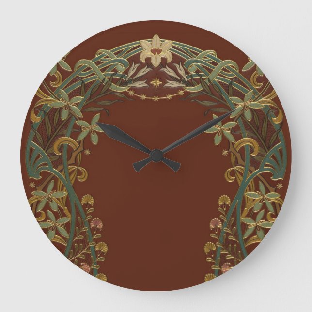 Lovely Nouveau Floral With Lily Large Clock (Front)