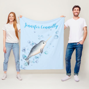 Lovely ocean baby boy  Narwhal & bubbles  Fleece Blanket