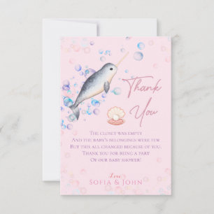 Lovely ocean baby Narwhal & bubbles  Thank You Car