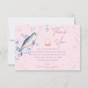 Lovely ocean baby Narwhal & bubbles Thank You Car Card