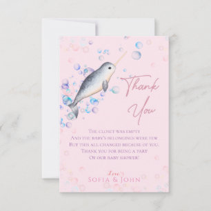 Lovely ocean baby Narwhal & bubbles Thank You Card