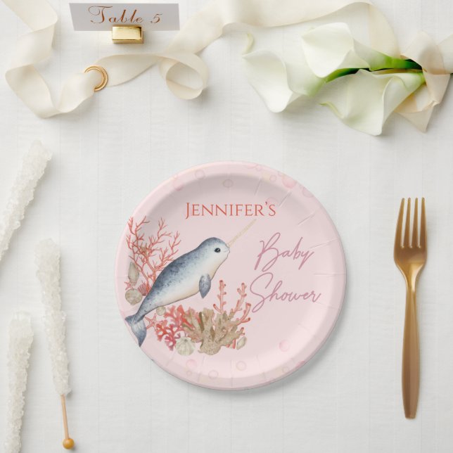 Lovely Ocean baby Narwhal seashells Baby Shower Pa Paper Plate (Wedding)