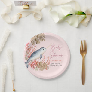 Lovely Ocean baby Narwhal seashells Baby Shower Paper Plate