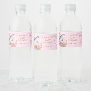 Lovely ocean baby Narwhal & seashells Baby Shower Water Bottle Label