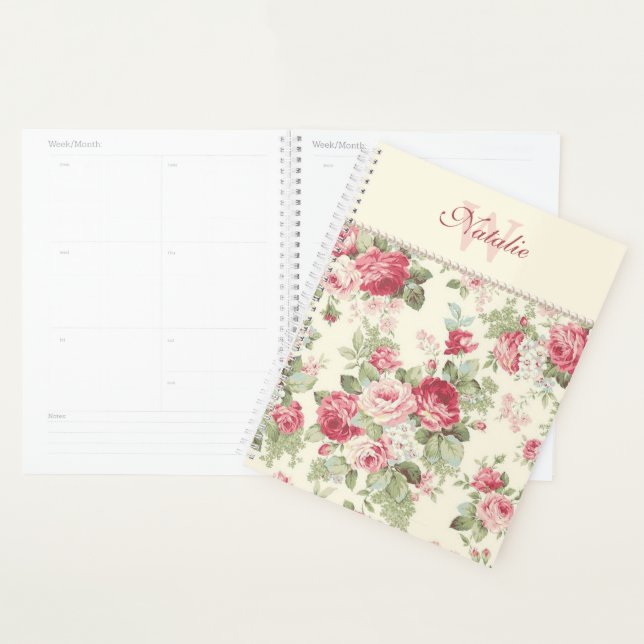 Lovely Old Fashioned Red and Pink Roses and Pearls Planner (Display)