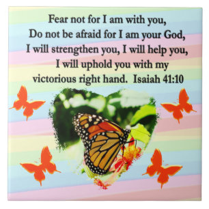 LOVELY ORANGE BUTTERFLY ISAIAH 41:10 DESIGN CERAMIC TILE