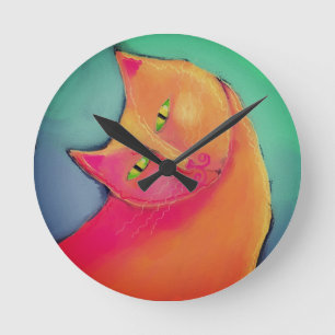 Lovely Orange Cat Abstract Art Round Clock