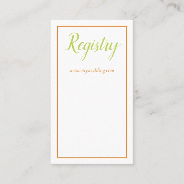 Lovely Orange Green and White Wedding Registry Enclosure Card (Front)