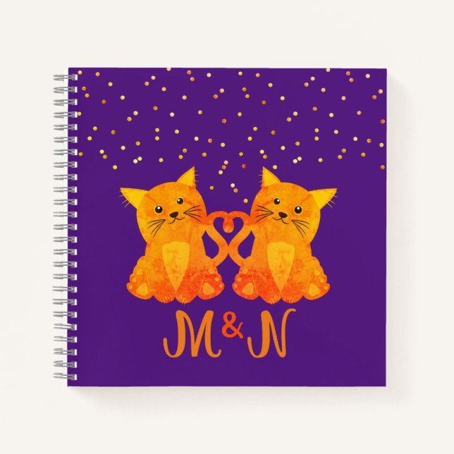 Lovely Orange Kittens Playful Initials Monogram Notebook (Front)