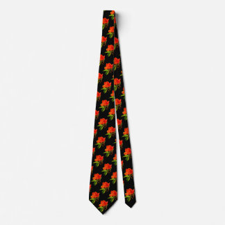 LOVELY ORANGE ROSE FLOWERS GLOOMY BLACK NECK TIE