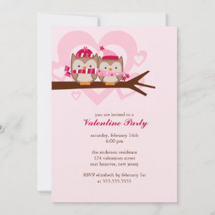 Lovely Owl Couple Valentines Day Celebration Invitation
