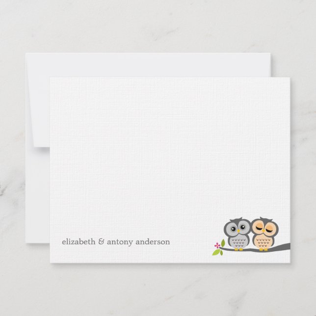 Lovely Owls Custom Flat Thank You Notes Invitation (Front)