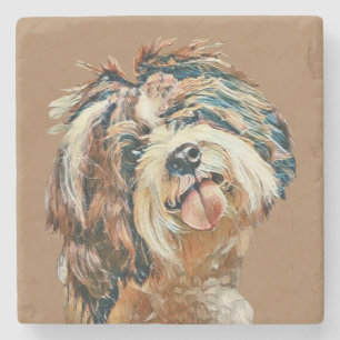Lovely Painted Shih Tzu Face Marble Coaster