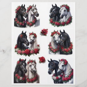 Lovely Pairs of Horses with Red Roses Fussycuts