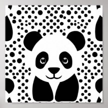 Lovely Panda Kids Black White Dots Room Wall Art