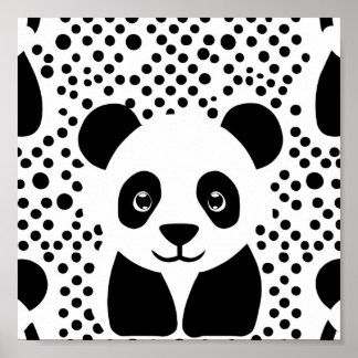 Lovely Panda Kids Black White Dots Room Wall Art