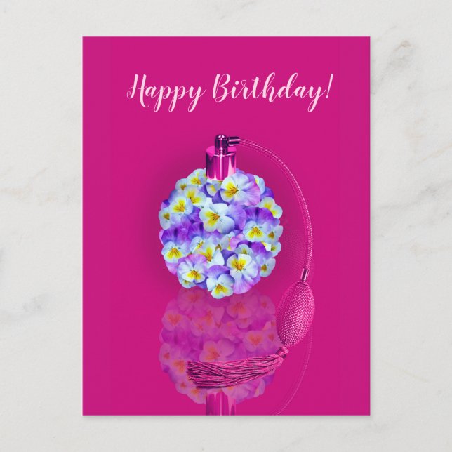 Lovely Pansy Atomizer Birthday Party Invitation Postcard (Front)