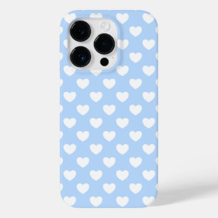 Lovely Pastel Blue And Cute White Hearts Pattern Case-Mate iPhone 14 Pro Case