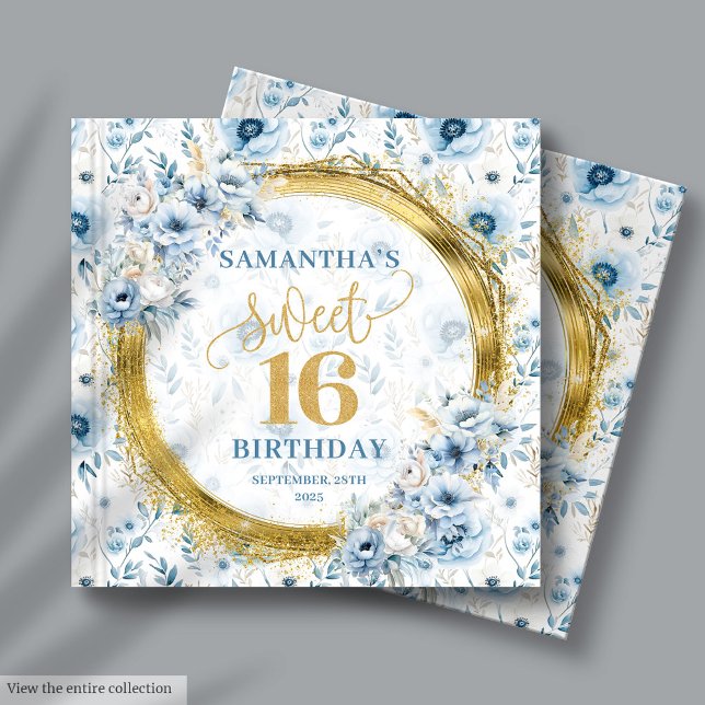 Lovely Pastel Blue Sweet 16 Guest Book Gold Glitte (Lovely Pastel Blue Sweet 16 Guest Book Gold Glitter)