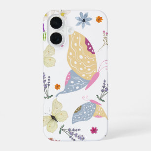 Lovely pastel butter flies Cute white background iPhone 16 Case
