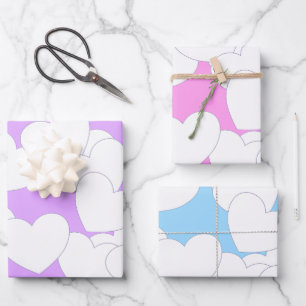 Lovely Pastel Colours With Big White Hearts Wrapping Paper Sheet