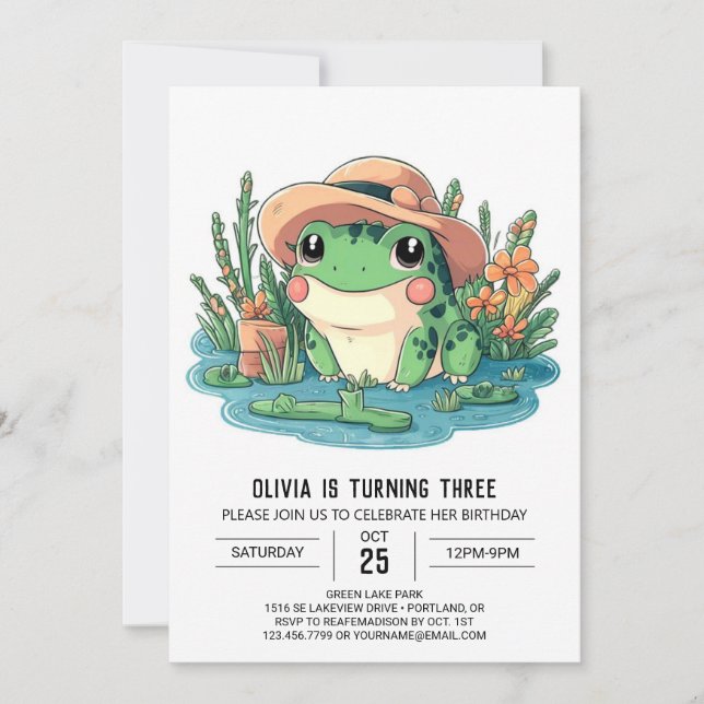 Lovely Pastel Frog Digital Birthday Invitation (Front)