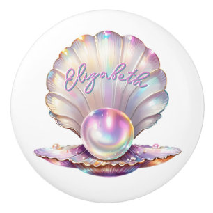Lovely Pastel Iridescent Pearl Clamshell Ceramic Knob