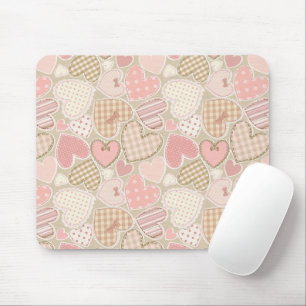 Lovely Patchwork Quilt Pattern Pink Hearts Bows Mouse Pad