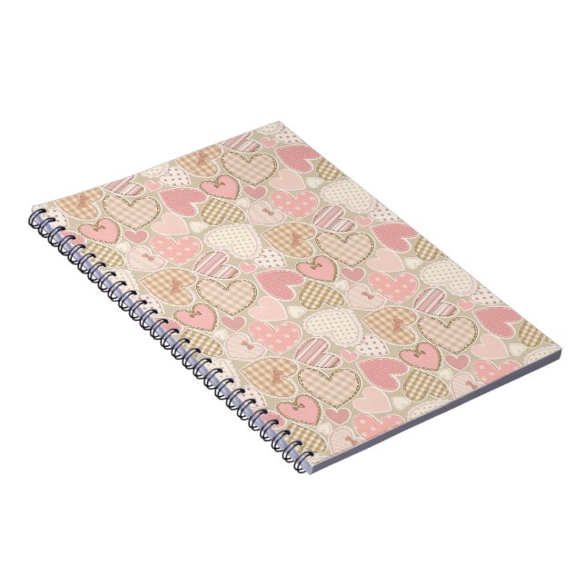 Lovely Patchwork Quilt Pattern Pink Hearts Bows Notebook (Right Side)