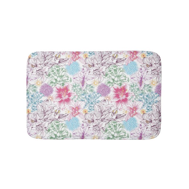 Lovely pattern with colourful flowers bath mat (Front)