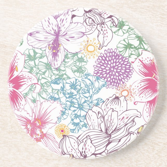 Lovely pattern with colourful flowers coaster (Front)