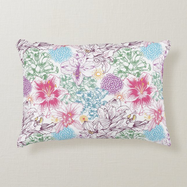 Lovely pattern with colourful flowers decorative cushion (Front)