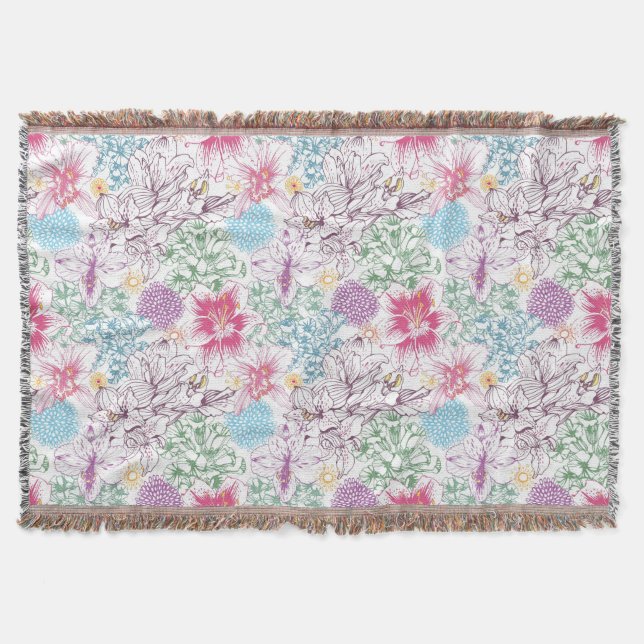 Lovely pattern with colourful flowers throw blanket (Front)