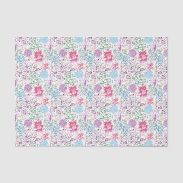 Lovely pattern with colourful flowers tissue paper (Front)