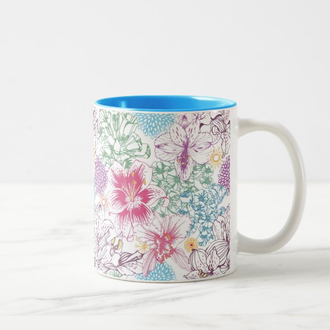 Lovely pattern with colourful flowers Two-Tone coffee mug (Right)