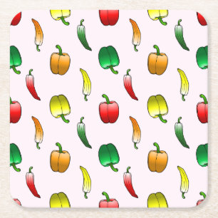 Lovely pattern with peppers and long sweet peppe square paper coaster