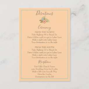 Lovely Peach Floral Directions Enclosure Card