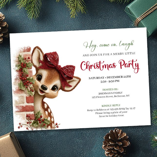 Lovely Peeking Reindeer Funny Cartoon Watercolor  Invitation (Lovely Peeking Reindeer Funny Cartoon Watercolor Invitation

)