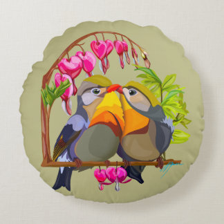Lovely Pekin Robin Bird Pair Round Cushion