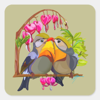 Lovely Pekin Robin Bird Pair Square Sticker