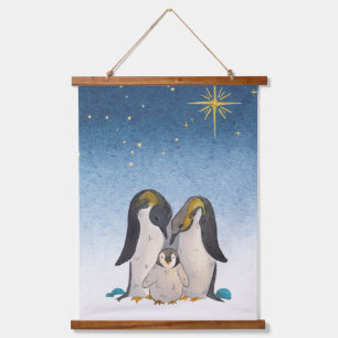 Lovely Penguin Family Watercolor Hanging Tapestry
