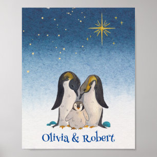 Lovely Penguin Family Watercolor Poster